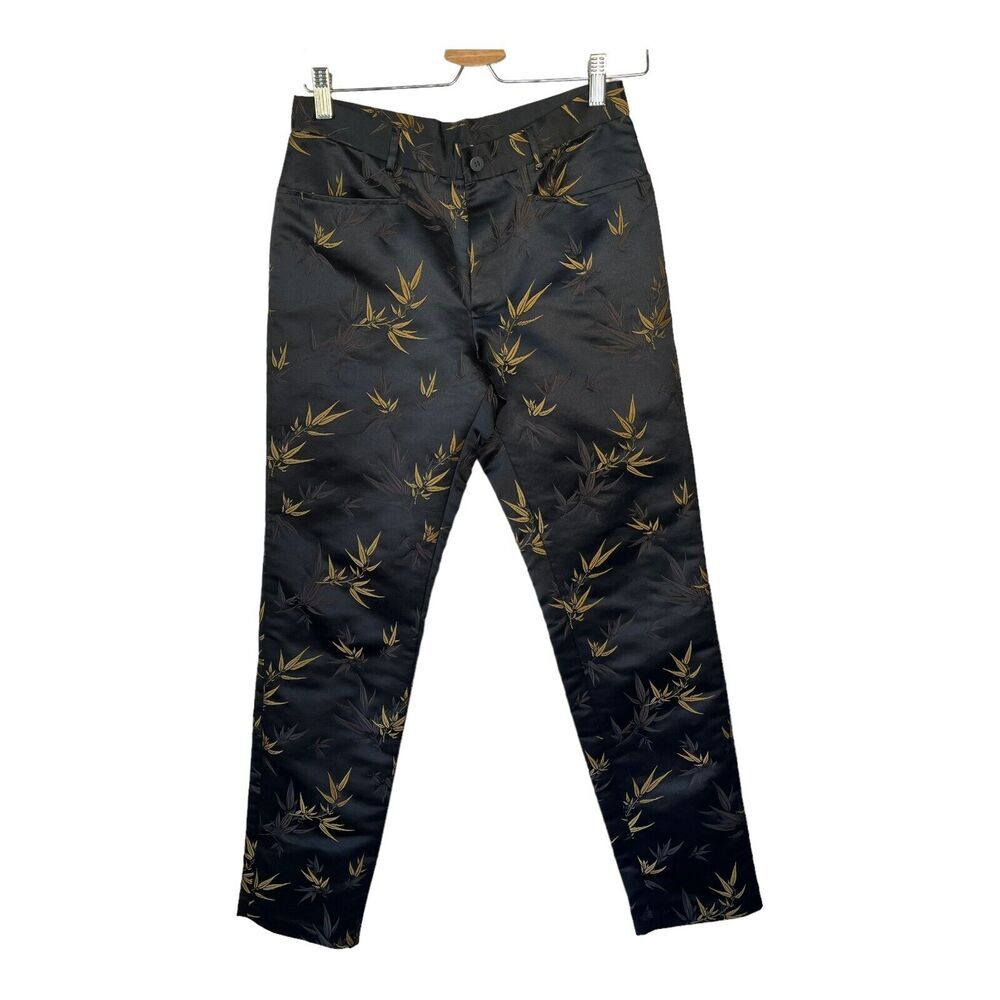 Vivienne Tam Black Chino Pants with Leaf Designs and Pockets Straight Leg Size 1
